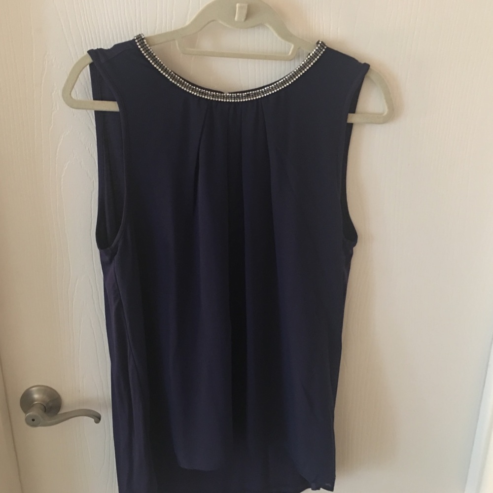 NWT Navy Rhinestone Collar Sleeveless Blouse XL